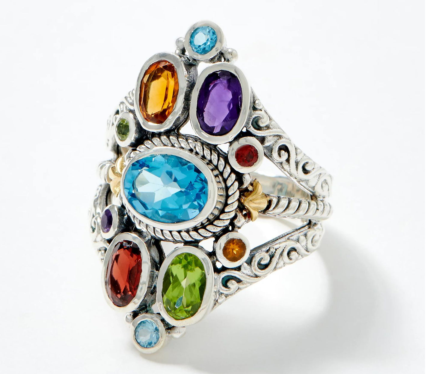 Artisan Crafted QVC Sterling Multi Gemstone Ring with 18K G Accents, Size 6