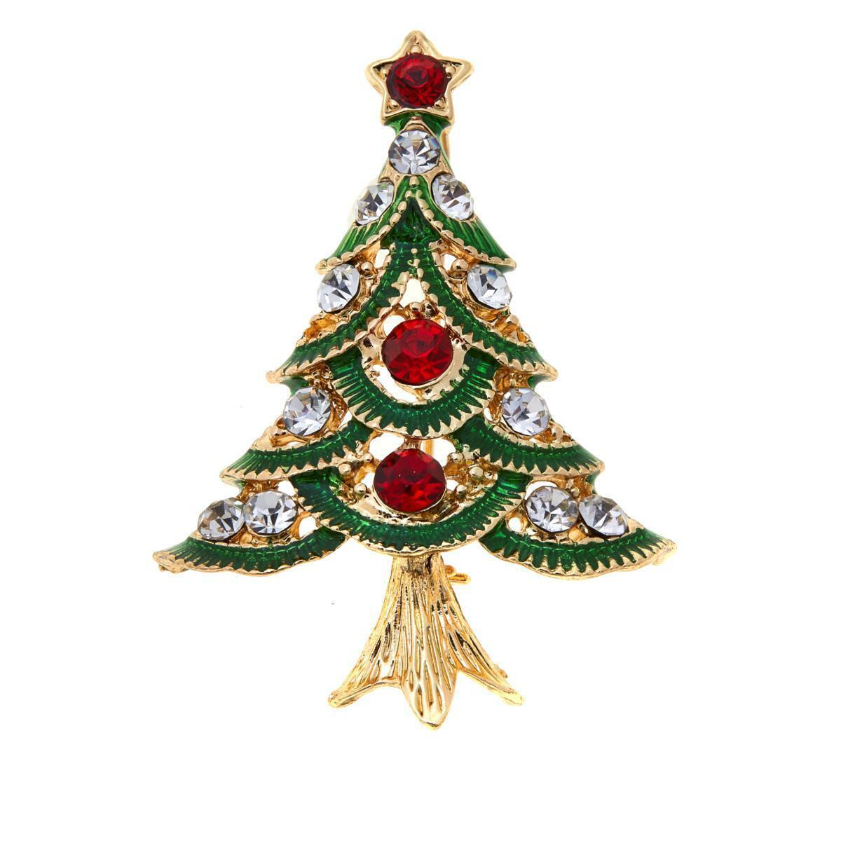 R.J. Graziano "Get Gifty" Crystal Accented and Enamel Christmas Tree Pin/Brooch