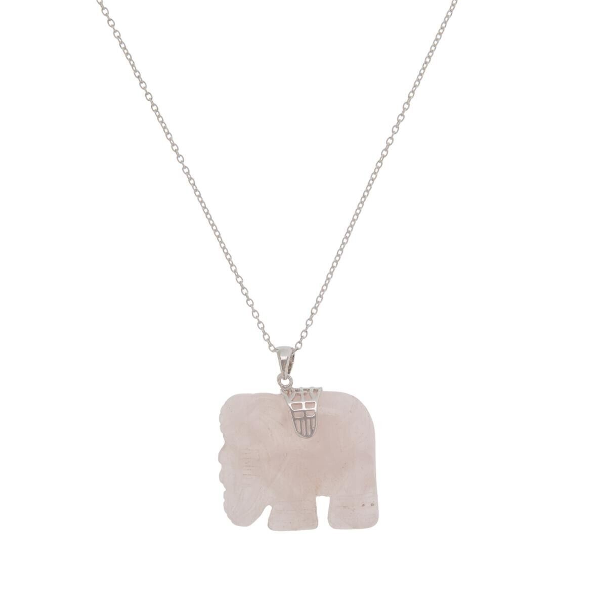 Sevilla Silver Sterling Rose Quartz Elephant Pendant w/ 18" Chain