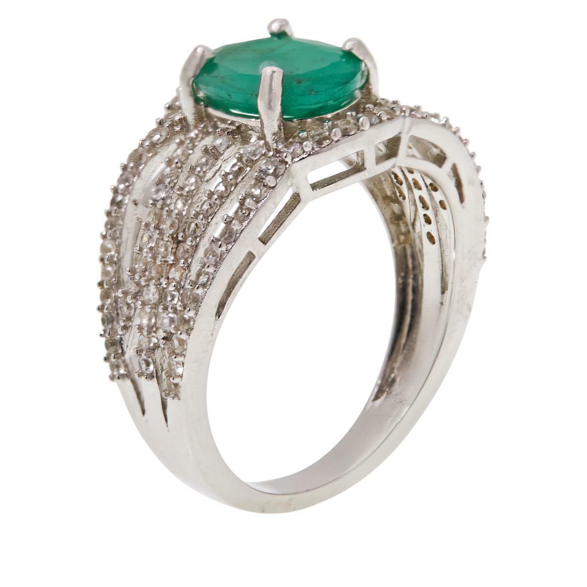 Colleen Lopez Sterling Silver Emerald and White Zircon Ring, Size 6