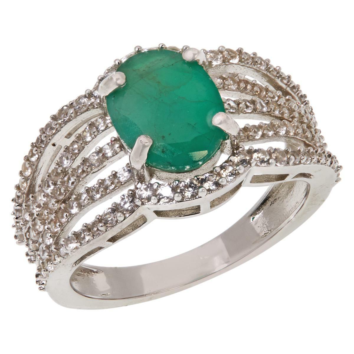 Colleen Lopez Sterling Silver Emerald and White Zircon Ring, Size 6