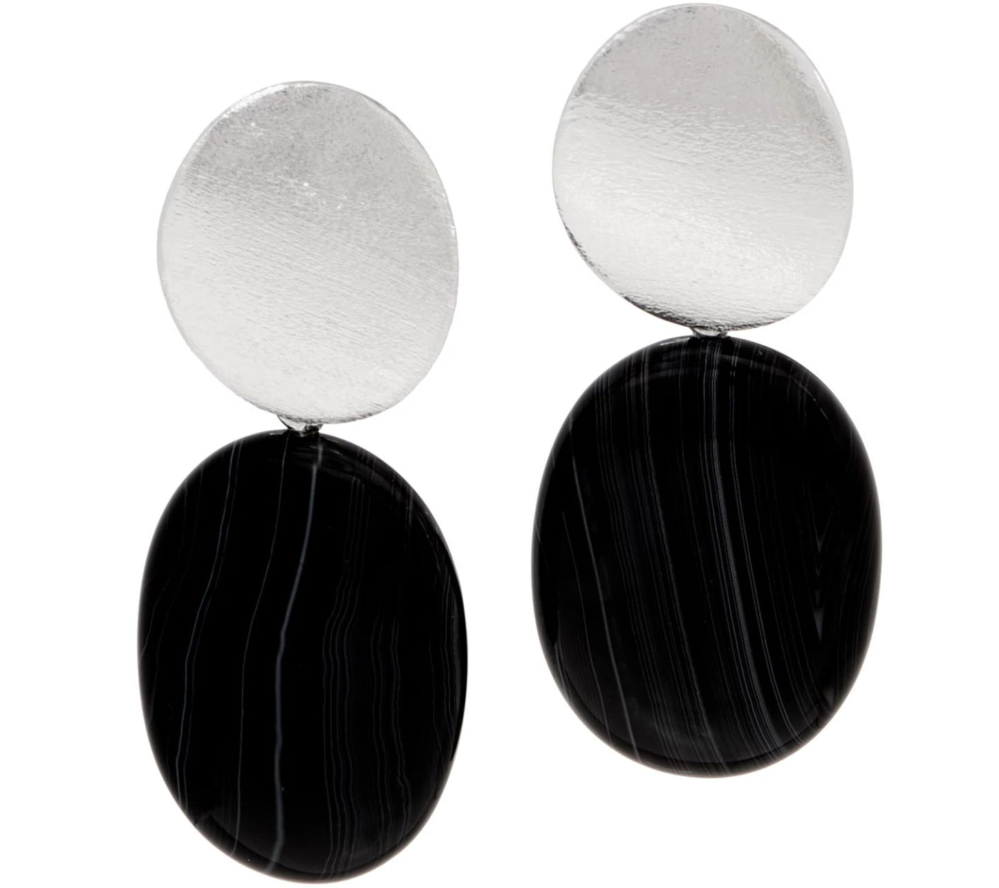 Lola Rose Oval Black Agate Gemstone Drop Earrings SilverTone