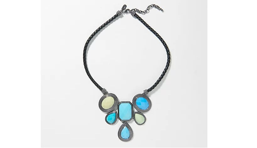Attitudes by Renee Colorful Cabochon Turquoise Bib Necklace, Size 20"+3"