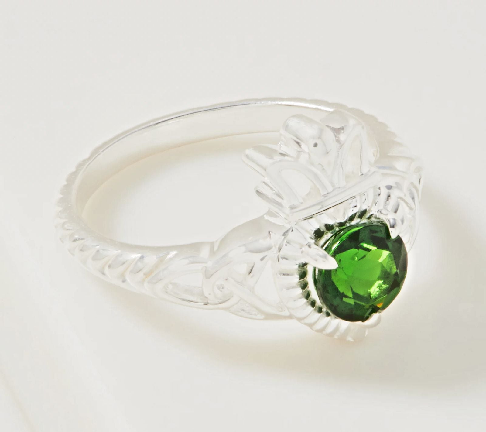 JMH Jewellery Sterling Silver & Chrome Diopside Claddagh Ring. Size 9