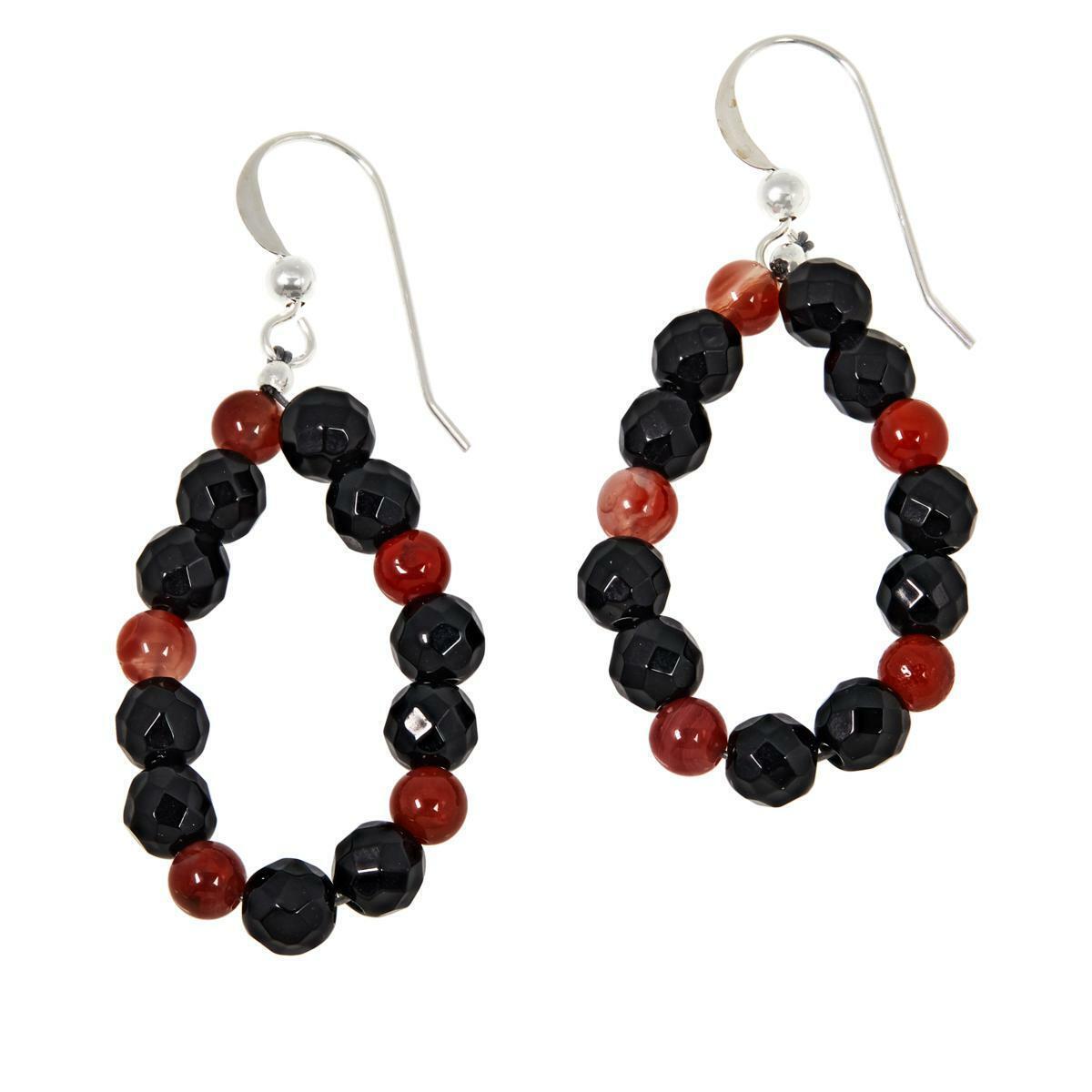 Jay King Red Agate and Black Chalcedony Bead Drop Earrings