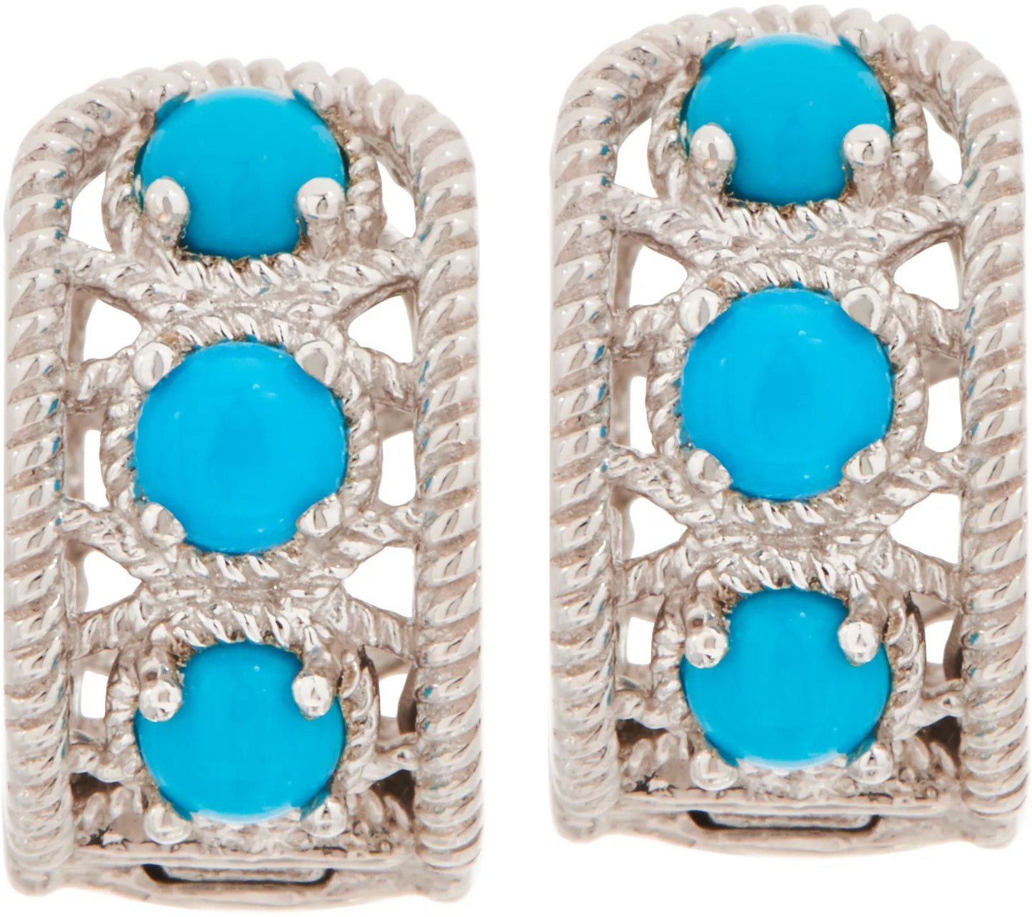 Opaque Turquoise Detailed Huggie Hoops, Sterling Silver