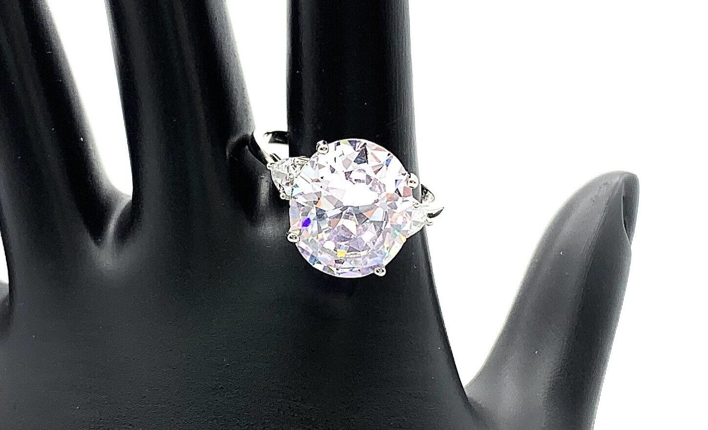 Absolute Sterling Silver Cubic Zirconia Round 3-Stone Ring. Size 10