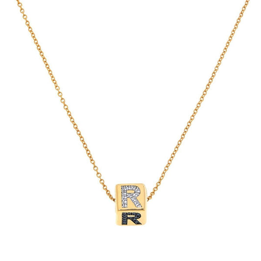 Rarities Sterling Silver GoldClad MultiGem Initial "R" Cube Pendant w/Chain. 18"