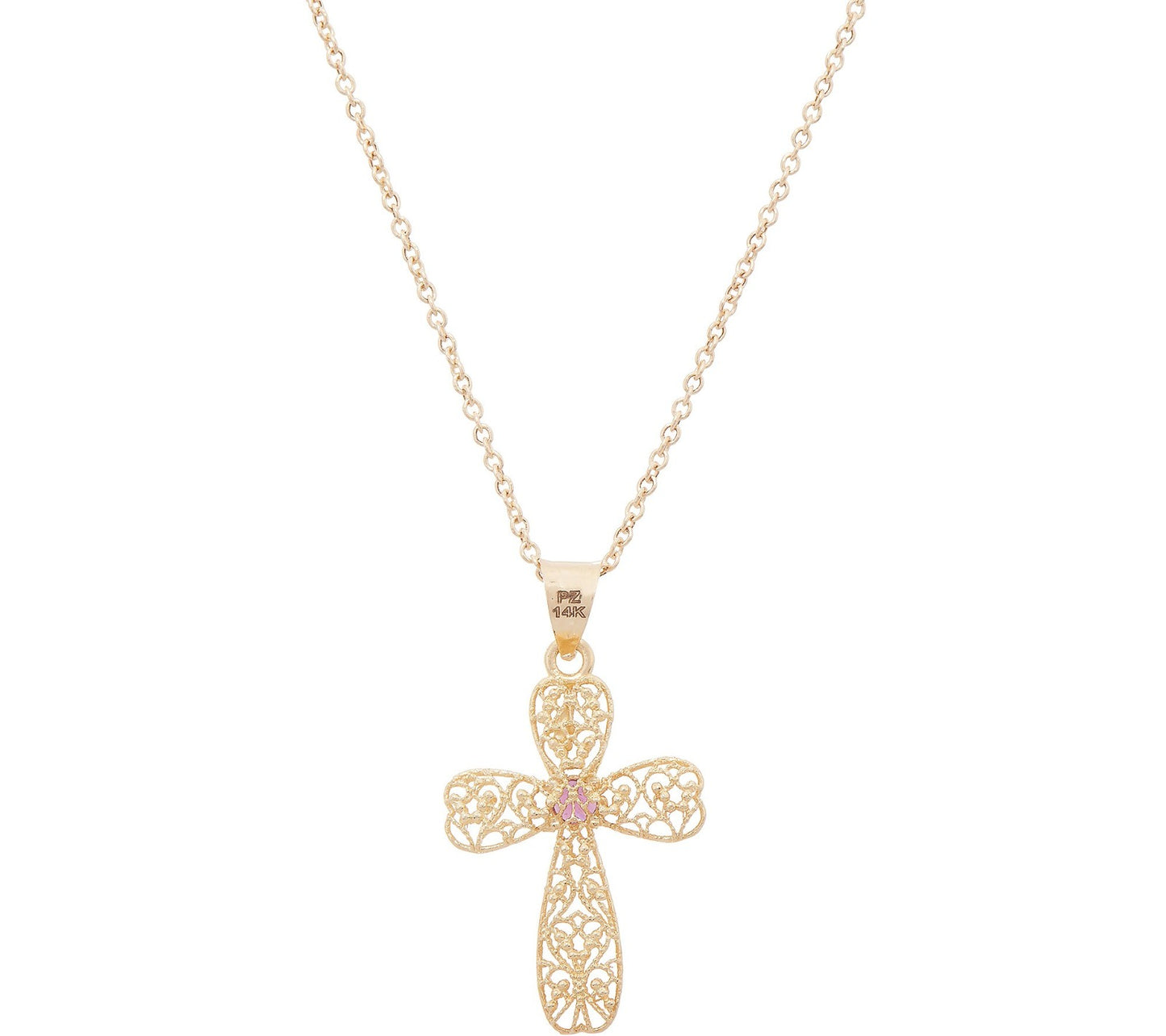 QVC Adi Paz 14K Gold Gemstone Cross Pendant w/ 18" Chain Purple Gem