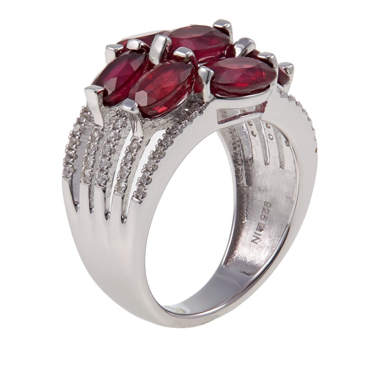 Colleen Lopez Oval Ruby and White Zircon 7-Stone Ring, Size 7