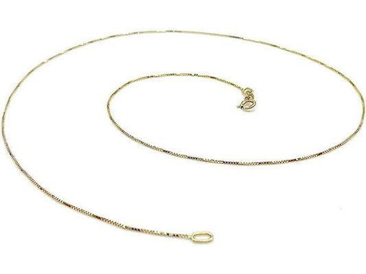 14K Solid Gold Thin Square Box 0.60mm Necklace Chain 16” – 24” - Yellow Gold