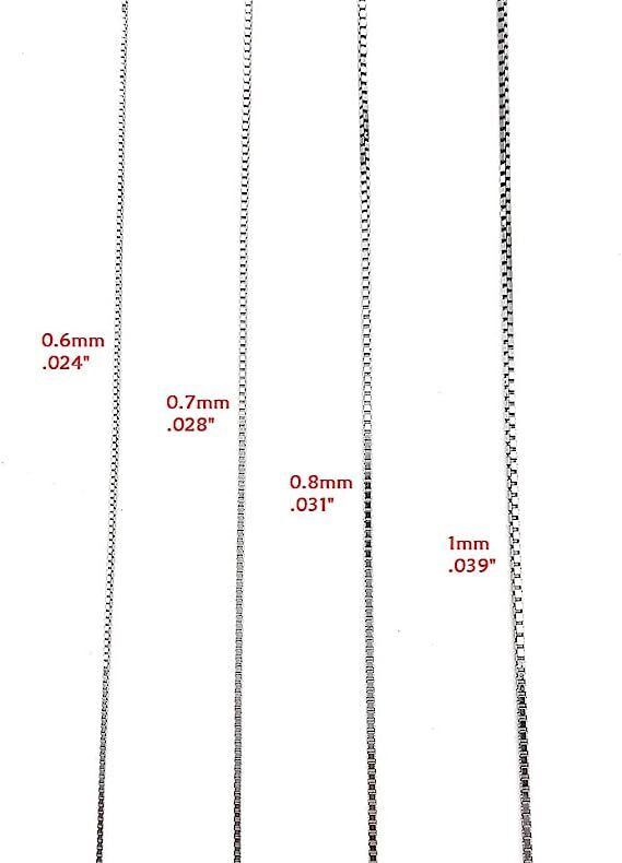 14K Solid Gold Thin Square Box 0.60mm Necklace Chain 16” – 24” - White Gold