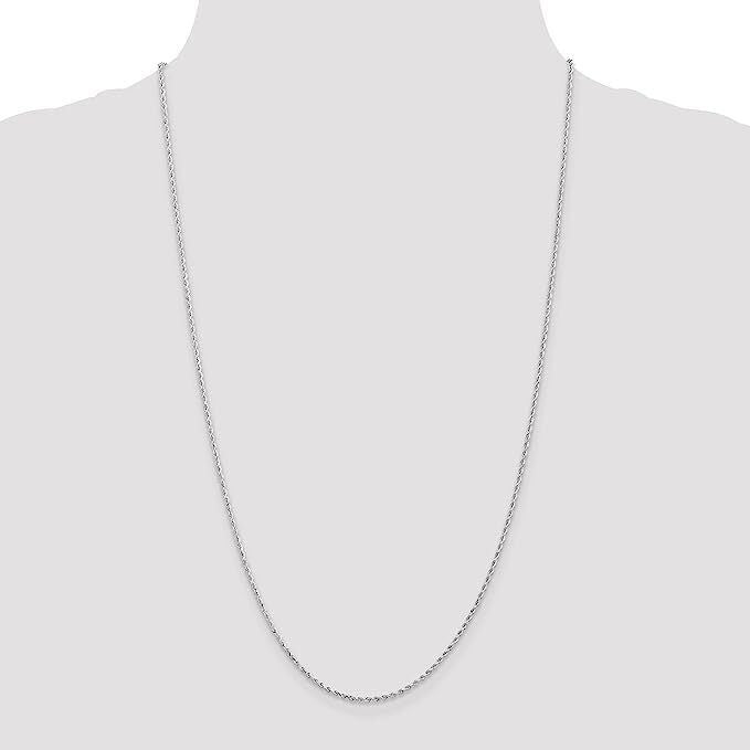 14K Solid Gold Diamond-Cut Rope 1mm Necklace Chain 16” – 24” | White Gold