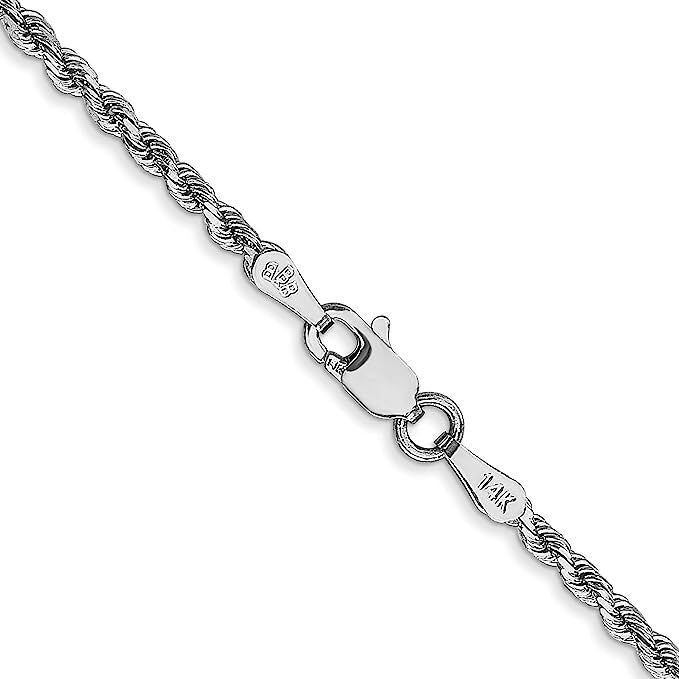 14K Solid Gold Diamond-Cut Rope 1.5mm Necklace Chain 16” – 24” | White Gold