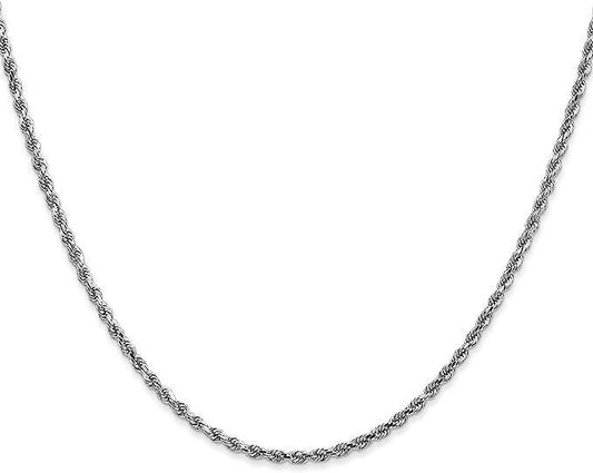 14K Solid Gold Diamond-Cut Rope 1.5mm Necklace Chain 16” – 24” | White Gold
