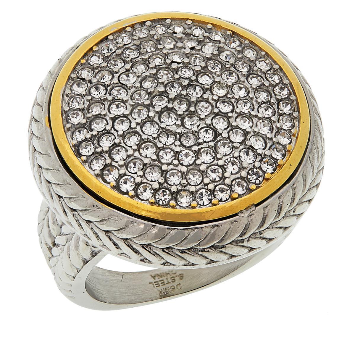 Emma Skye Stainless Steel Pav Crystal Textured 2Tone Ring. Size 7