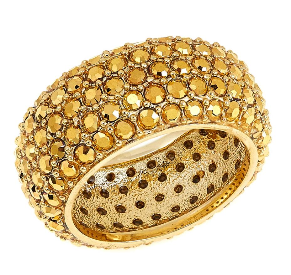 Joan Boyce "Live and Love Together" Metallic Yellow Crystal Pav Band Ring Size 7 (374426925514) | Ring