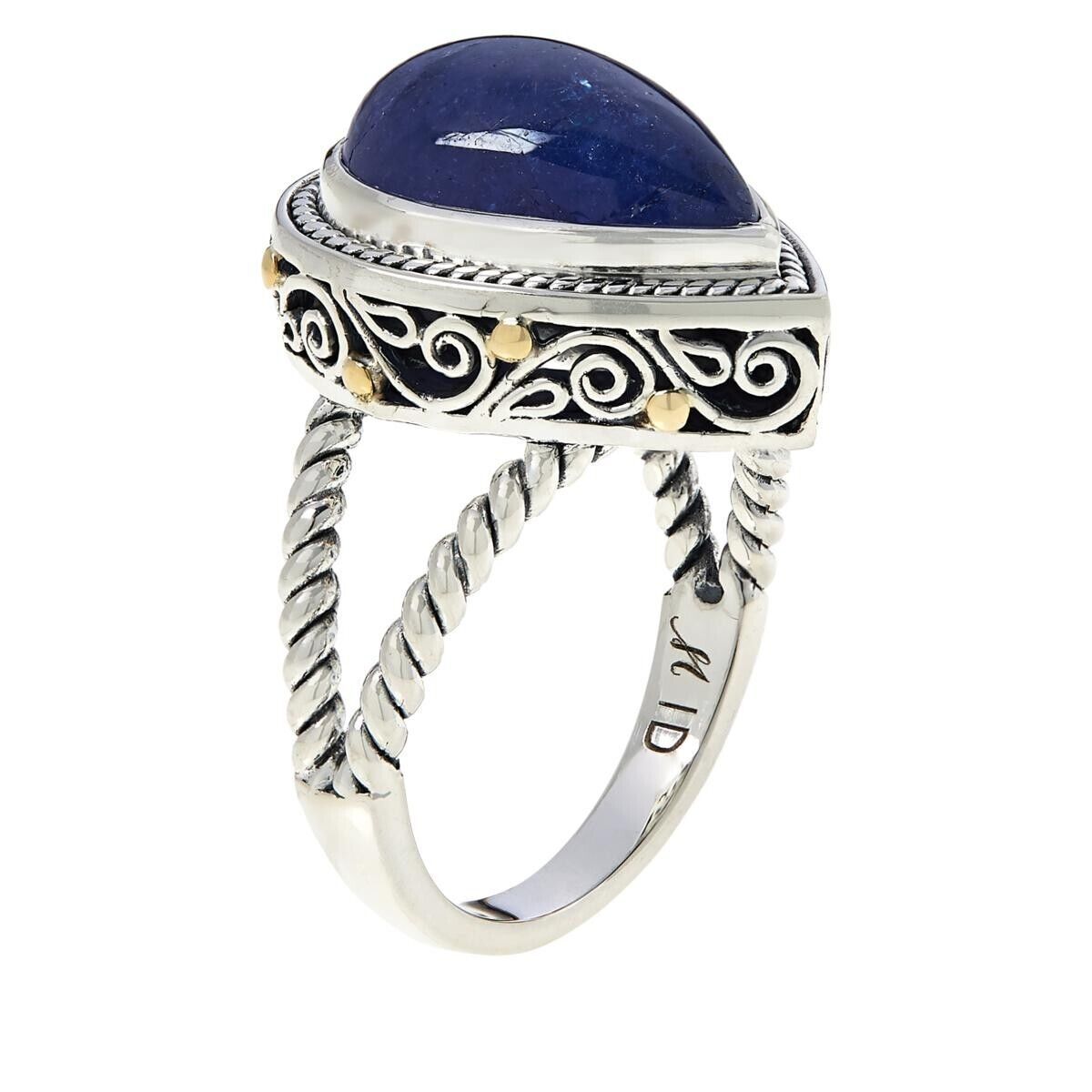 Bali RoManse Sterling Silver PearShaped Tanzanite Scrollwork Ring. Size 8