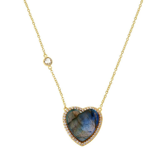 Rarities Sterling Silver Goldclad Labradorite Heart Necklace. 18"