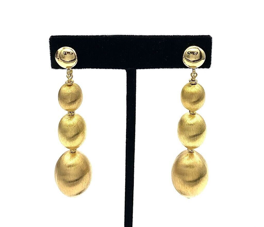 HSN Goldtone Satin Finish Beaded Drop Earrings. 3" | Earrings