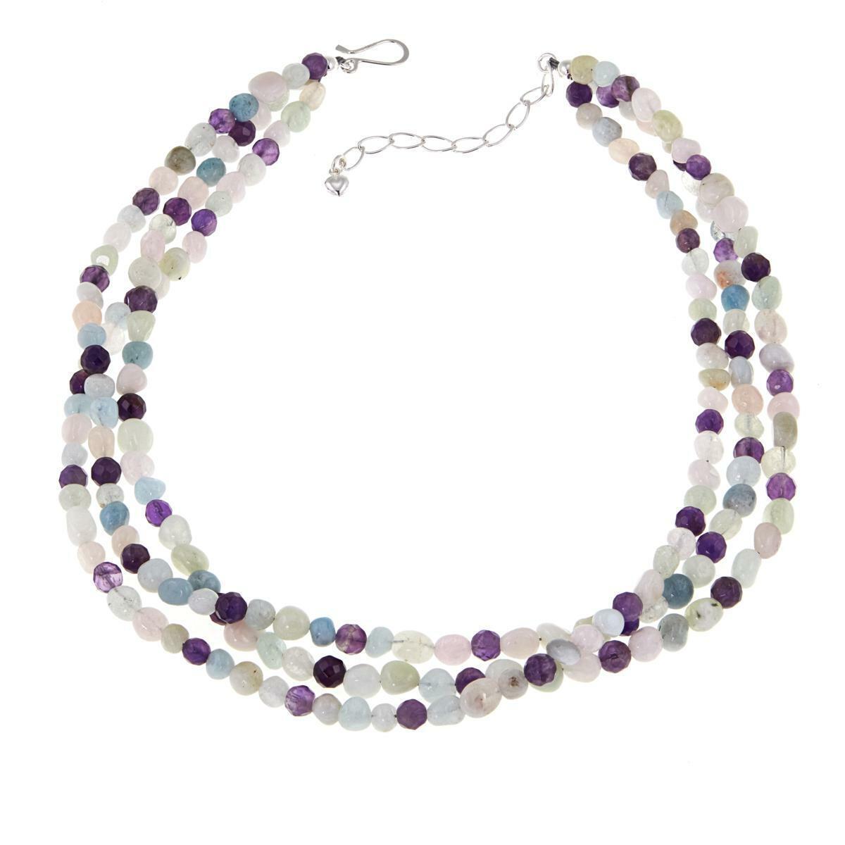 Jay King 3-Strand Multi-Gemstone Bead 18" Sterling Silver Necklace