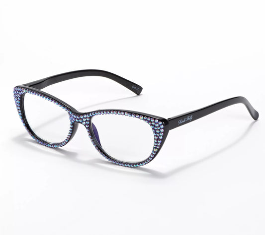 Kirks Folly Aurora Borealis Crystals Glamour 3.0 Strength Black Frame Glasses