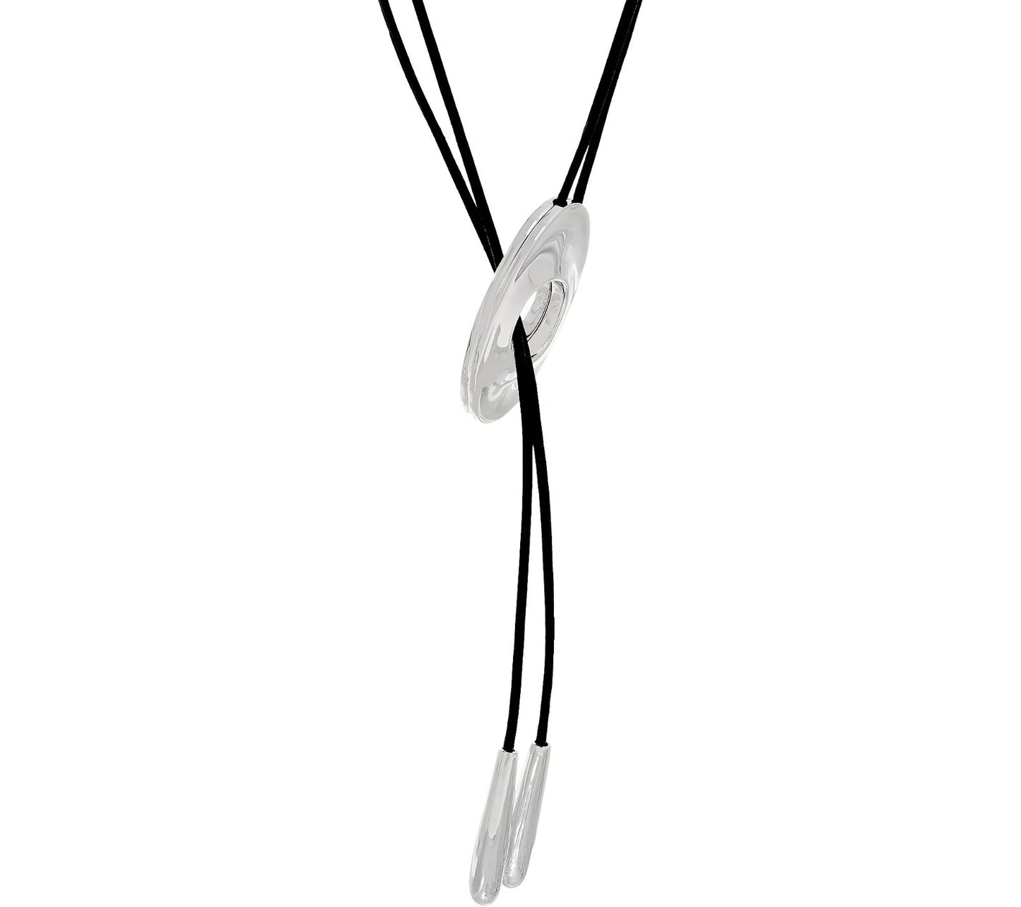 RLM Leather, Y-Neck Style Adjustable SILVERTONE Size 23-1/2" Necklace