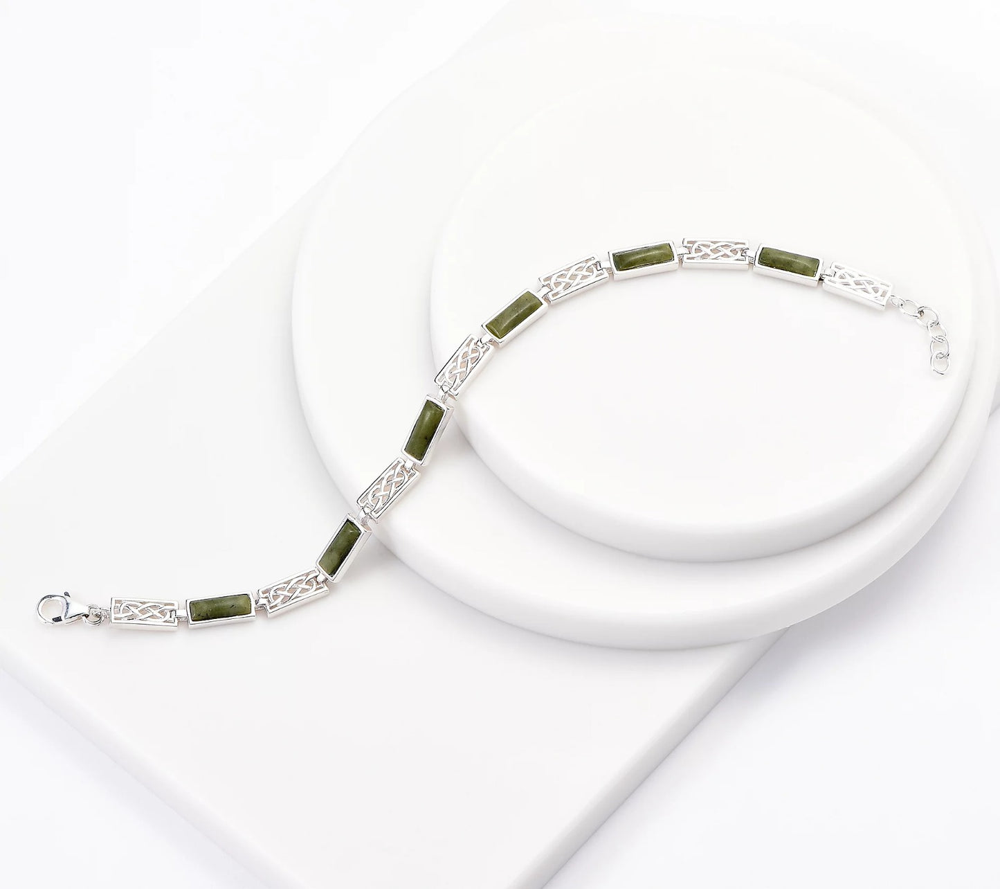 Connemara Marble Sterling Silver Celtic knot-work Link Bracelet, Size 8''