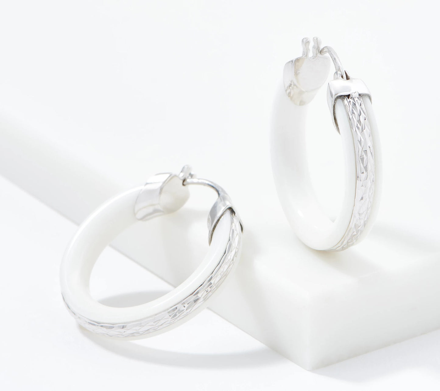 Affinity Gems Opaque Gemstone Hoop Earrings, Sterling Silver White Agate