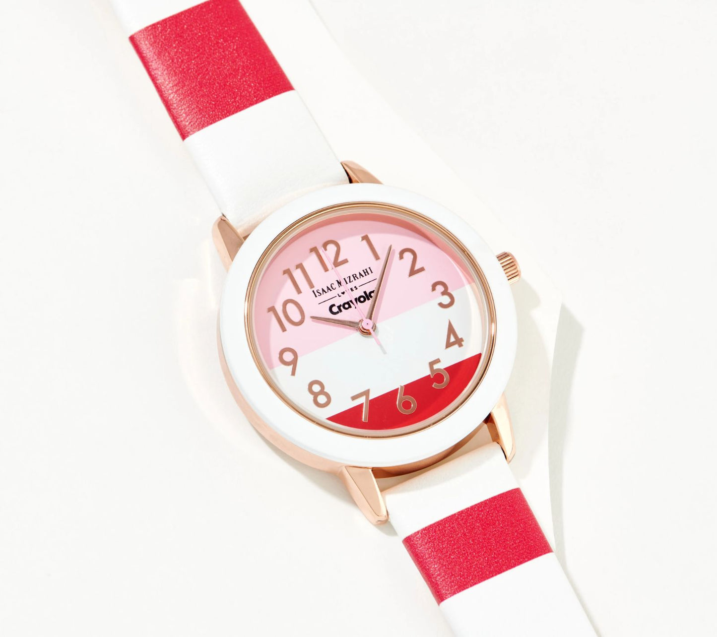 Isaac Mizrahi Live Pink Leather Printed Strap Round Watch 5"-7-1/4" RoseTone | Wristwatches