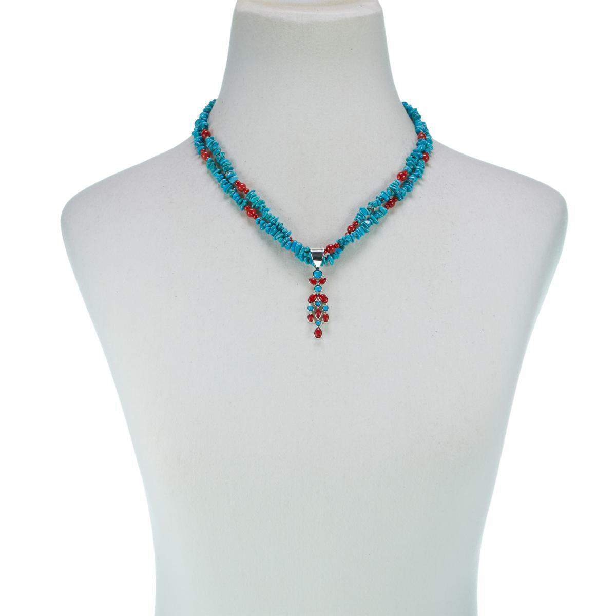 Jay King Andean Turquoise Red Sea Bamboo Coral Pendant/18" Necklace HSN $180.00