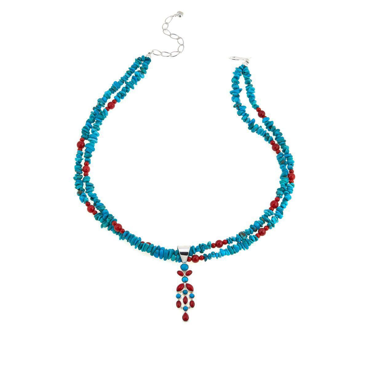 Jay King Andean Turquoise Red Sea Bamboo Coral Pendant/18" Necklace HSN $180.00