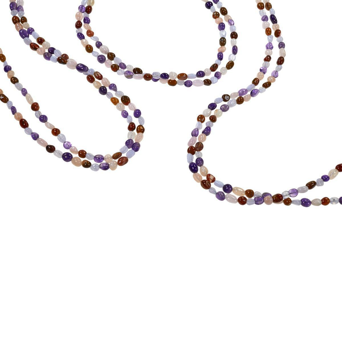 Jay King 60" Sterling Silver Multi-Color Multi-Gem Bead Necklace & Earring Set