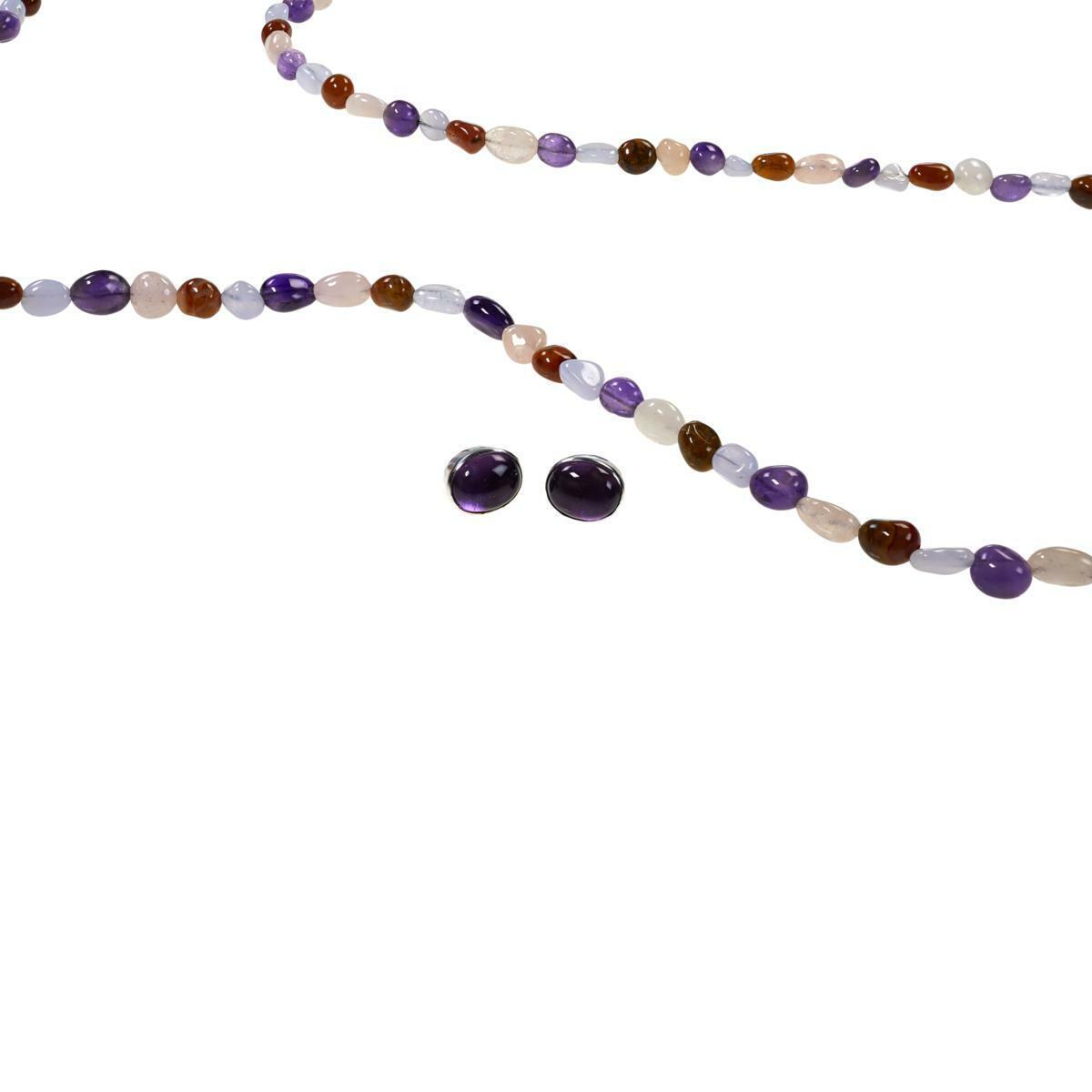 Jay King 60" Sterling Silver Multi-Color Multi-Gem Bead Necklace & Earring Set