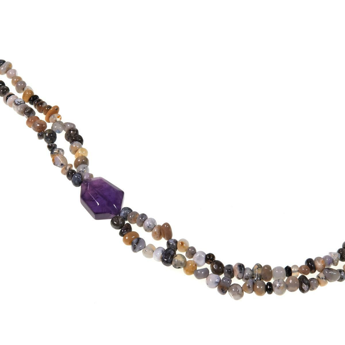 Jay King Multicolor Agate & Amethyst Sterling Silver 36" Necklace