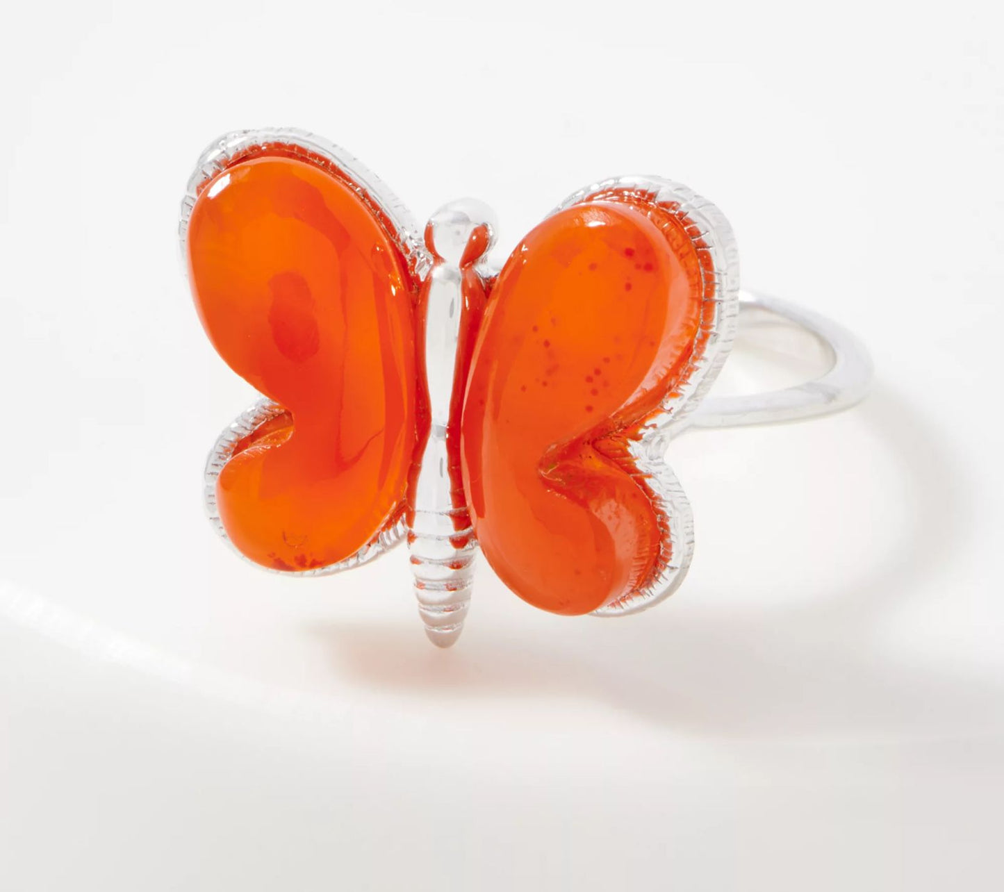 QVC Opaque Gemstone Butterfly Ring Sterling Silver 6