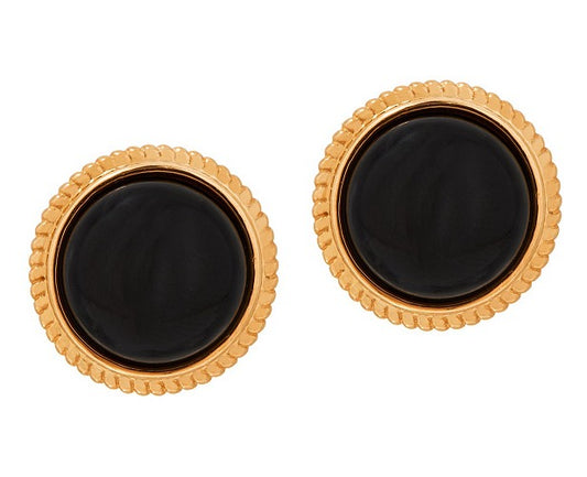 14K Yellow Gold-Plated Sterling Silver Opaque Onyx Cabochon Stud Earrings Qvc