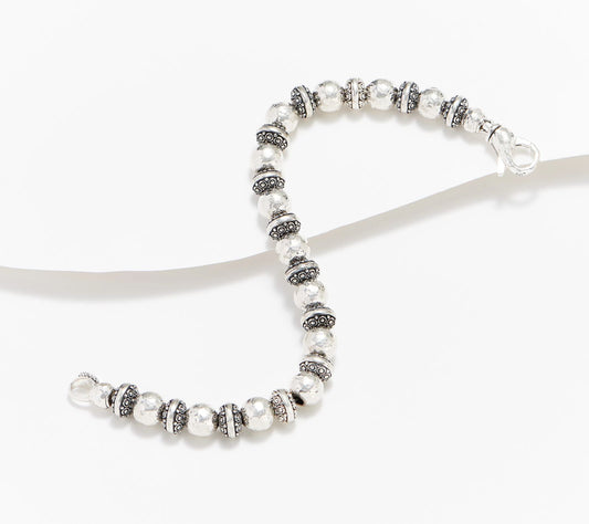 JAI Beads Kalahari and Hammered Bead Bracelet 7-1/4" Sterling Silver
