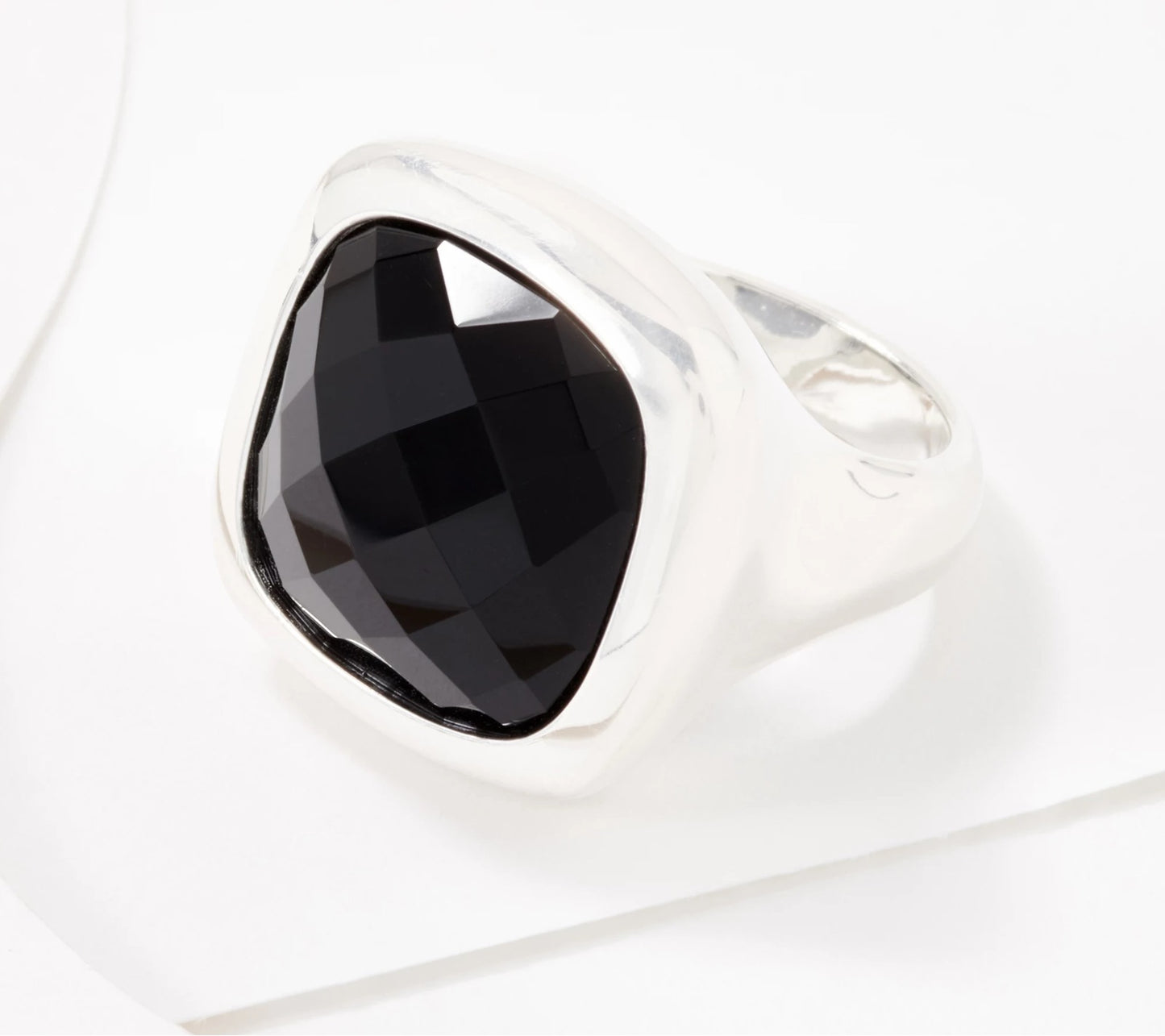 UltraFine Silver Bold Gemstone Black Onyx Band Ring, Size 6