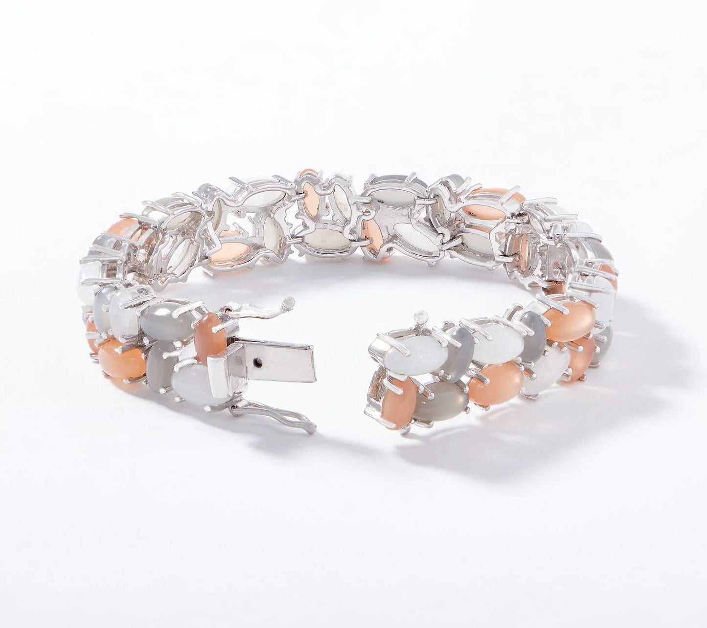 Affinity Gems Multi-Color Peach Moonstone 6-1/2" Bracelet, Sterling Silver