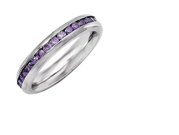 QVC Steel by Design Birthstone Eternity Band Ring Size 8,  February Purple | Ring