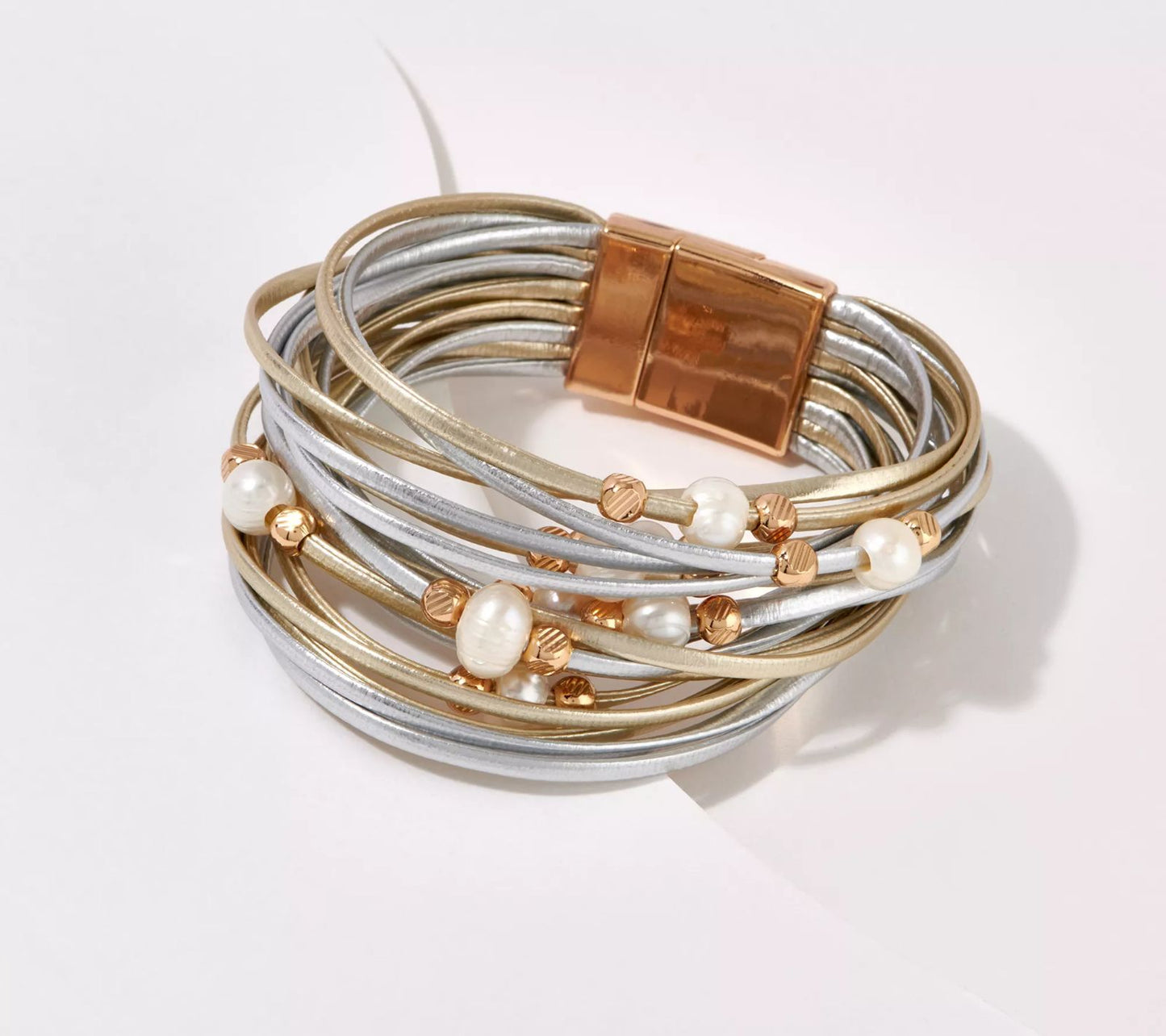 Susan Graver Multi-Strand Cultured Pearl & Bead Bracelet 6-3/4" GoldTone | Bracelet