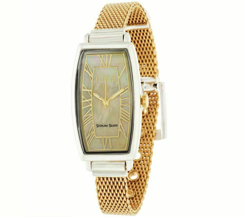 Ecclissi Mother-Of-Pearl Dial Sterling Silver 14k Gold-plated Mesh Strap Watch
