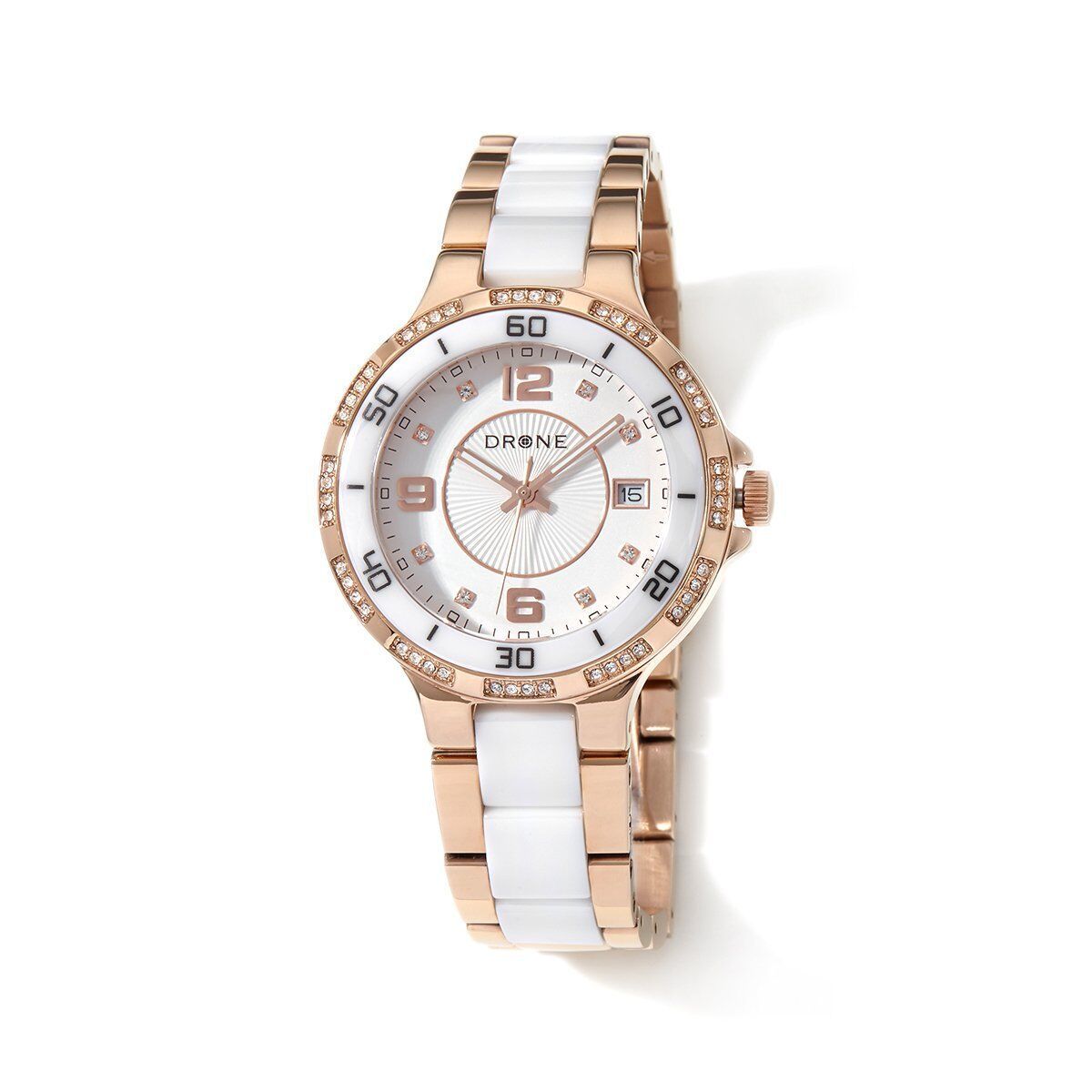 Drone Precision Timepieces White Ceramic Stainless Steel Rosetone Watch Hsn $200 | Wristwatches