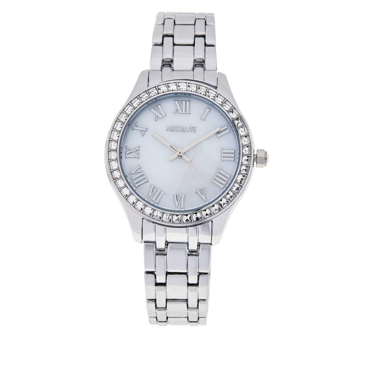Absolute Women's Clear Cubic Zirconia Bezel 7-1/2"Bracelet Watch HSN $100 | Wristwatches
