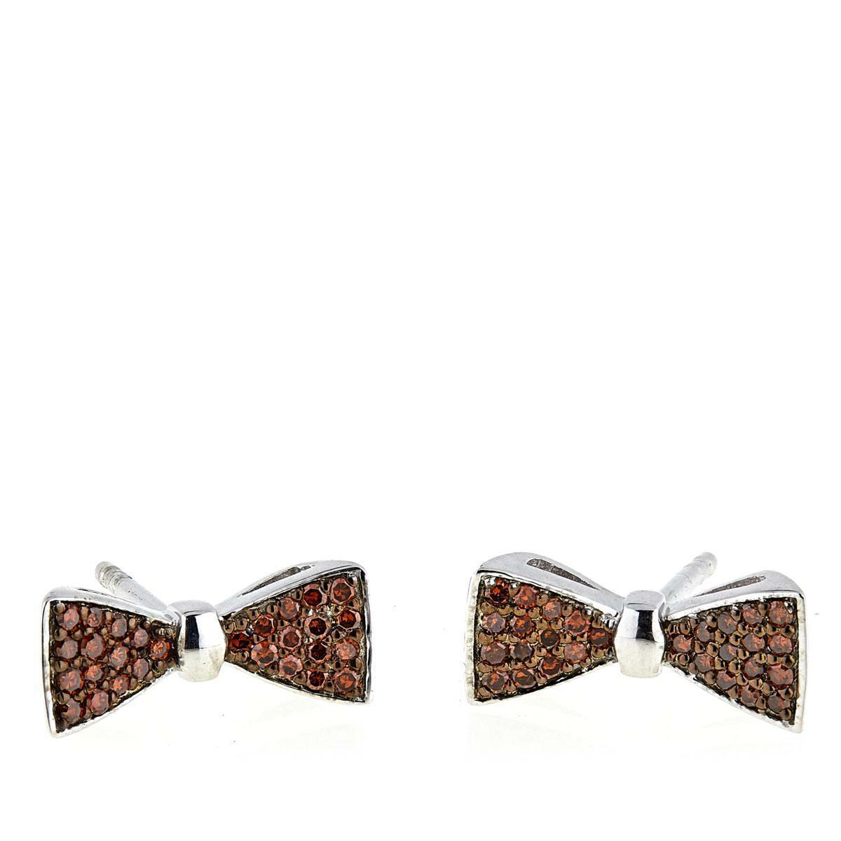 .24ctw Orange Colored Diamond Bow Tie Sterling Silver Stud Earrings