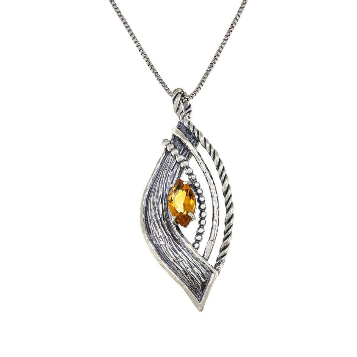 LiPaz Sterling Silver Marquise Citrine Pendant with 18" Chain