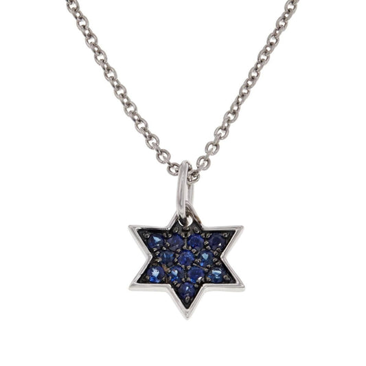 Rarities Sterling Silver 6-Pointed Sapphire Star Pendant Necklace. 16"+2" ext.