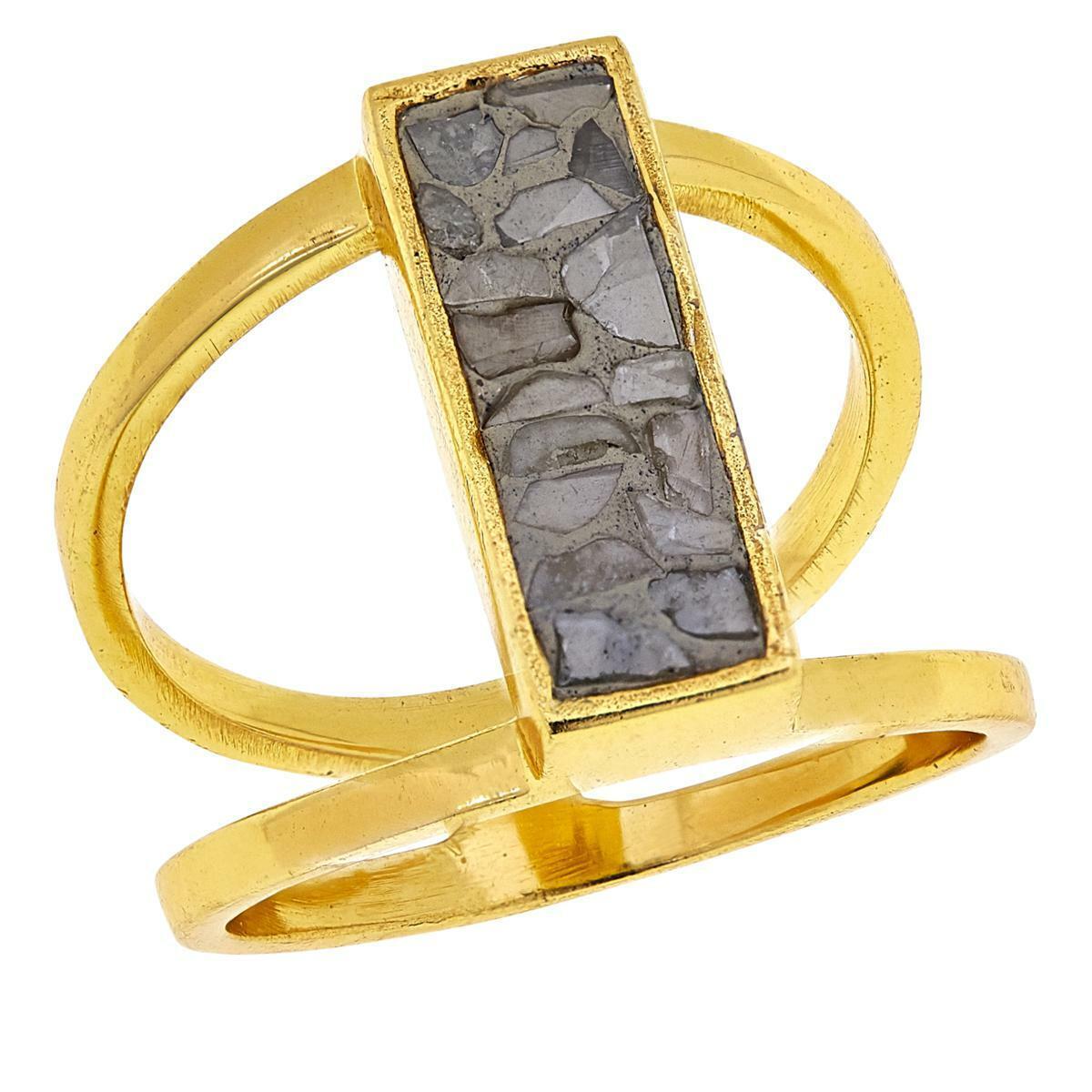 Joya White Deco Crushed Diamond Rectangular Ring, Size 6