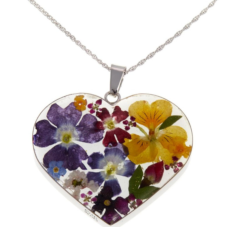 Sterling Silver Handpicked Dried Flower Heart Pendant with 18" Chain, HSN
